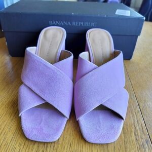 Banana Republic Women's Orchid Peep Toe Cross Suede Sandals 6.5 In Box